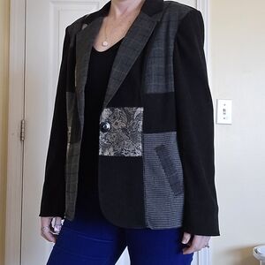 Vintage Tapestry Notations Black and Gray Patterned Blazer Jacket Size Large